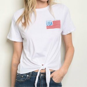 Made in the USA Flag Tie Up Front White T-Shirt